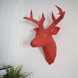 60x45x32cm Home Decoration Accessories DIY Paper Handwork Vintage Antelope Head Abstract Room Wall Decor Deer Statues 240521