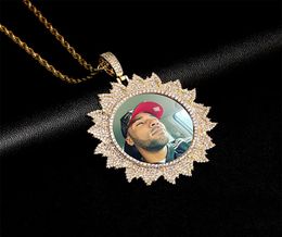 14K Custom Made Po Round Medallions Pendant Necklace 3mm Rope Chain Silver Gold Colour Zircon Men Women DIY Hiphop Jewelry1104417