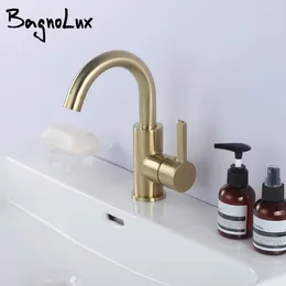 Bathroom Sink Faucets Brushed Gold Faucet Brass Deck Mount Wash Basin Mixer Tap Single Handle Hole Cold Water Washbasin Mixed