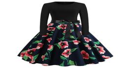 Floral Print Vintage Pinup Dress Spring Dress Women Elegant Party Dresses New 2019 Long Sleeve Casual Midi Black Plus Size2738539