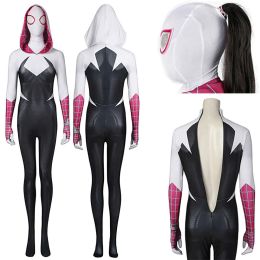 Anime Costumes Across The Spider Verse Gwen Cosplay Costume Jumpsuit Mask Set Outfits For Adt Women Kid Halloween Carnival Party Suit Dhvit