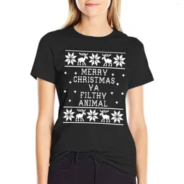 Women's Polos Merry Christmas Ya Filthy Animal T-Shirt Female Women's Tee Shirt