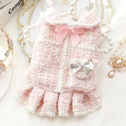 Ins Winter Dog Clothes Cat Princess Dress Backpack Pink Luxury Fashion Design Dog Thickened Skirt Dog Christmas Clothes 240518