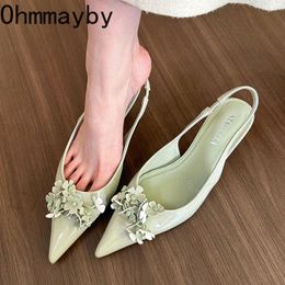 2024 Summer Pointed Woe Women Sandals Fashion Elegant Flower High Heel Singbacks Mules Shoes Ladies Sexy Party Dress Supe