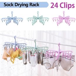 Hangers Sock Drying Rack 24 Clips Foldable Plastic Laundry Clothes Hanger Portable Rotatable Multifunctional Dryer For Socks
