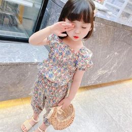 Clothing Sets 2pcs/set Children Floral Tshirt Pants Girls Casual Style Big Summer Kids Tracksuit Clothes