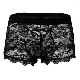 Underpants Men'S Sexy Lace Boxers Underwear Charming Translucent Boxershorts Panties Low Waist High Elastic Slip Hombre