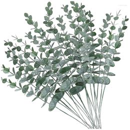 Decorative Flowers 20Pcs Artificial Eucalyptus Stems Leaves Fake Gray Green Eucalyptuses Plant Branches Faux Greenery For Wedding