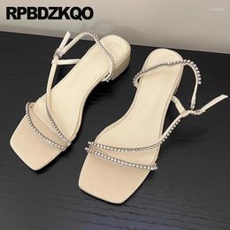 Dress Shoes Strap Crystal Chunky Jewel High Quality Satin Sandals Open Toe Women Rhinestone Low Heel Bride Nice Silk Slingback Diamond
