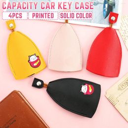 Storage Bags 4Pcs Pull Out Key Sleeve PU Leather Car Case Fashion Cartoon Holder Protector Portable Keychain