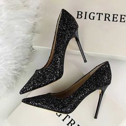 Dress Shoes Women Pumps Fashion Shining Sequins Sexy High-heeled Shoes Personality Shallow Pointed Toe High Heels Party Prom Single Shoes H240521