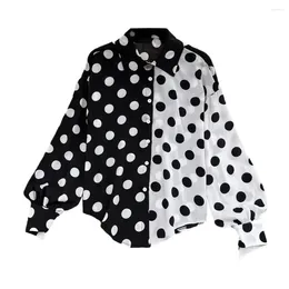 Women's Blouses Vintage Lantern Sleeve Tops Ladies Fashion Polka Dot Shirts Spring Autumn Printing Irregular Long Women Clothing