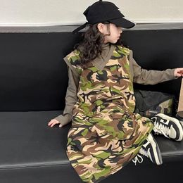 Clothing Sets Korean Spring Autumn School Girl 2-Piece Elementary High Collar Undershirt Camouflage Dress Set For Girls 4-12Yrs