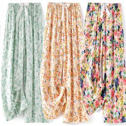 Women's Sleepwear Women Loose Floral Sleep Bottoms Elastic Waist Pants Ankle Length Trousers Casual Wide Leg Pajamas Soft Nightwear