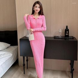 Casual Dresses Autumn Winter Women Knitted Elegant Solid Bodycon Long Sleeve Sweater Dress Spring Office Lady Sexy