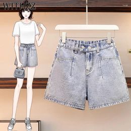 Women's Jeans WITHZZ Spring Summer Women's Loose High Waist Light Colour Thin Straight Female Denim Shorts