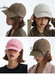 Ball Caps Ins Korean Pink Bow Ribbon Baseball Cap Adjustable Spring And Summer Sun Protection Versatile Cute Sweet Beautiful Woman's Hats