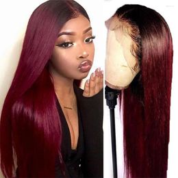 1B/99j Burgundy Glueless HD Transparent Straight Lace Front Human Hair Wigs For Women Coloured 4X4 Closure Wig Pre Plucked