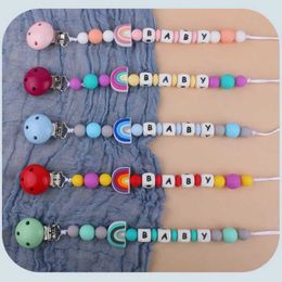 Pacifier Holders Clips# Personalized name for baby pacifier clip chain dummy clip clip silicone rainbow safety teeth accessories teeth toys d240521