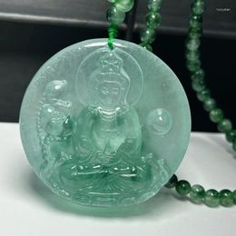 Bangle Certified Natural Green Jade Jadeite Carved Guanyin Pendant&Necklaces On The Lotus Throne