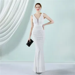 Party Dresses YIDINGZS Women Deep V Neck White Sequin Dress Long Prom Evening Sexy Maxi 18832