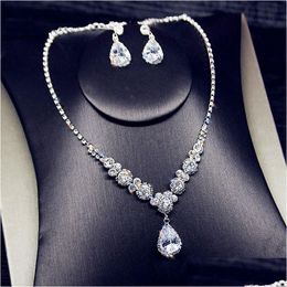 Earrings & Necklace Fashion Jewelry Evening Party Bride Wedding Set For Womens Exquisite Zircon Rhinestone Drop Water Penda Dhgarden Dhv7N