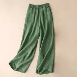 Women's Pants 1pc Spring And Summer Loose Solid Colour Straight Wide Leg Trousers Cotton Linen Soft Casual Pockets Breathable