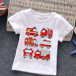 T-shirts Firetruck Firefighter Kids Clothes Short-sleeved T-shirts Children Sweatshirt Cartoon car excavator Boys Girls Clothing Y240521