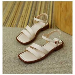 Sandals Women Flat Genuine Leather Strap Rome Style High Quality Summer Ladies low heel Shoes large size 35-40 H240521