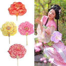 Decorative Figurines Ancient Style Peony Flower Group Fan Summer Floral Printed Paper Hand Gift For Wedding Guests Hanfu Accessories Party