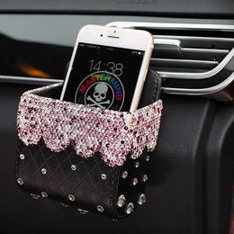 Car Organizer car Air Vent Phone Holder Interior Storage with Crystal Interior Accessories with Leather Car Interior Accessories T240521