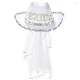 Berets Rhinestones Bride Letter Cowgirl Hat Wide Brim Bridal Western Shinning White Cowboy For Bachelorette Wedding Party Dropship