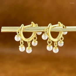 Hoop Earrings KNB Real 925 Sterling Silver Elegant Tassel Pearls For Women Gold Colour Huggie High Quality Fine Jewellery
