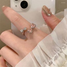 Cluster Rings Princess Pink Bowknot Zircon Ring For Women Girls Birthday Party Jewellery Gift Accessories Jz711