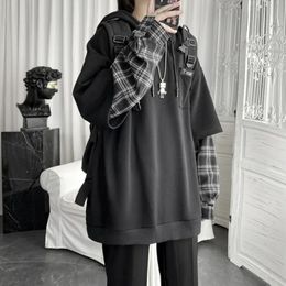 Y2K Vintage Streetwear Oversized Hoodie Women Streetwear Sweatshirt Punk Long Sleeve Pullovers Korean Grunge Plaid Splice Female 240514