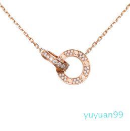 Designer necklaces with screw diamond double circle Love necklace for girlfriend white gold Rose pendant Stainless Steel party gift trendy