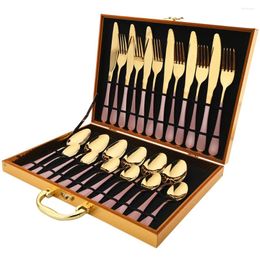 Dinnerware Sets High-Grade 24Pcs Pink Gold Stainless Steel Cutlery Set Flatware Mirror Tableware Knife Spoon Fork With Gift Box