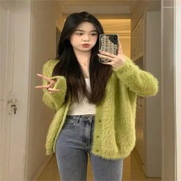 Women's Sweaters Round Collar Imitation Mink Knitted Cropped Top Women Autumn Winter Soft Cardigan Loose Casual Solid Sweater Knitewear Coat