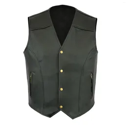 Men's Vests Fashionable Casual Cool Solid Colour Vest Motorcycle Fleet Punk Leather V Neck Retro Outerwear For Male