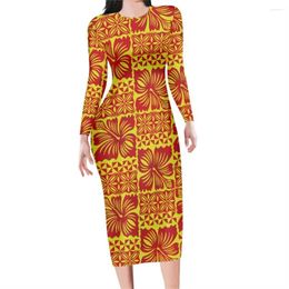 Casual Dresses Sexy Bodycon Long Sleeve Party Dress Polynesian Tribal Clothing Hawaiian Tapa Print Custom Women Elegant Fall