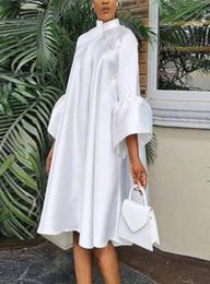 Women Loose Dresses Stand Collar Three Quarter Sleeves Oversized White Yellow Plus Size Ladies Classy Summer Autumn Robes Gowns Dr6848923