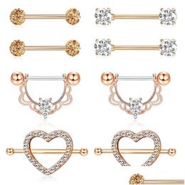 Nipple Rings Surgical Steel Heart Piercing Set 14G Crystal Bar Lot Tongue Ring Pack Charming Jewellery Drop Delivery Body Dhobt