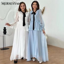 Party Dresses Nersesyan Elegant Formal Prom Ruched A-Line Floor Length Lantern Sleeves Evening Dress Homecoming Pageant Gowns