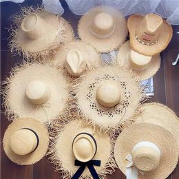 Summer Raffia Sun Hats for Women Holiday Straw Hat Panama Ladies UPF Travel Beige Floppy Beach accessories 240515