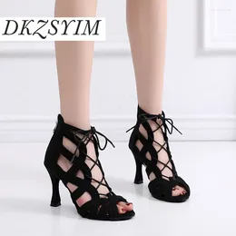 Dance Shoes DKZSYIM Women Latin Fashion Cross Strap Sexy High Heels 5-10CM Pole Boots Comfortable Party For Dancing