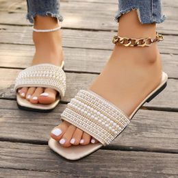 Slippers String Bead Summer Modern Outside Pu 2024 High Quality Ladies Shoes Flat With Solid Women's