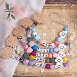 Pacifier Holders Clips# New baby pacifier clip Personalised name wooden sheep dummy Nipple stand Customised teeth toy silicone cartoon cloud d240521