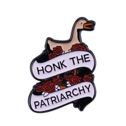 Honk The Patriarchy Goose Enamel Pin Ribbon Flowers Brooch Funny Feminist Gift Women Equality Art Jewelry