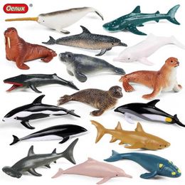 Novelty Games Oenux Small Sea Life Animals Dolphin Rays Whale Shark Model Action Figures Ocean Marine Figurines Miniature Education Kids Toys Y240521