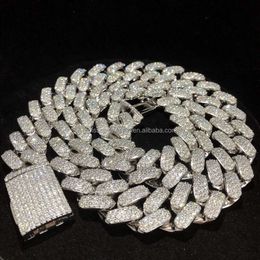 Customised Hip-Hop 20Mm Wide Full Diamond Cuban Chain Necklace With 3 Rows Of Mosan Diamonds Sterling Sier Men's Jewellery